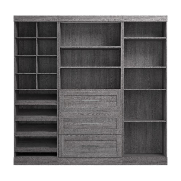 Contemporary Closet System with Shelves, Drawers, Clothing Rods, Shoe Racks & Cubbies, 86W x 19D