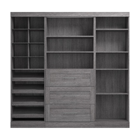 Contemporary Closet System with Shelves, Drawers, Clothing Rods, Shoe Racks & Cubbies, 86W x 19D