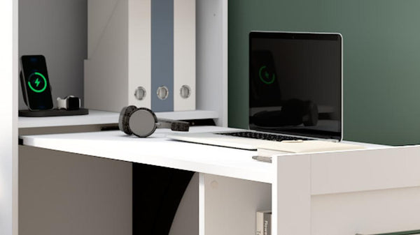 25W Pull-Out Desk Cabinet with Shelves and Hidden Storage