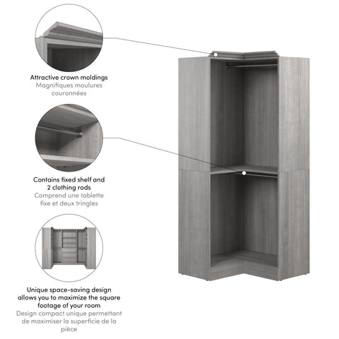 Traditional Corner Closet System with Clothing Rods, 36W x 36D