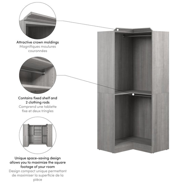Traditional Corner Closet System with Clothing Rods, 36W x 36D
