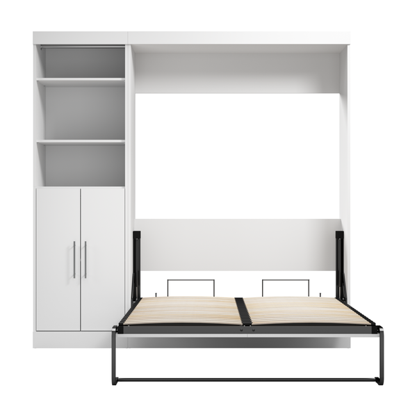 Lit escamotable double et organisateur de garde-robe avec portes (84L)