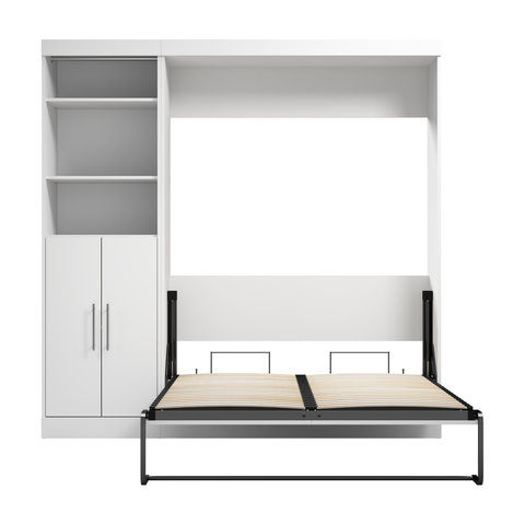 Lit escamotable double et organisateur de garde-robe avec portes (84L)