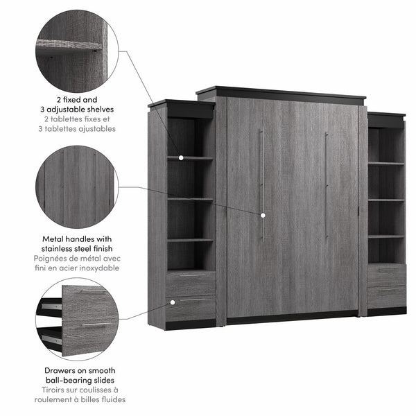 Queen Murphy Bed with Shelves and Drawers (106W)