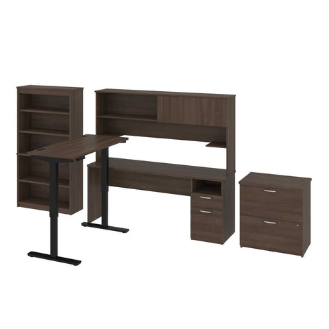 Bureau assis-debout 24 x 48 po, 1 crédence avec huche, 1 bibliothèque et 1 classeur latéral