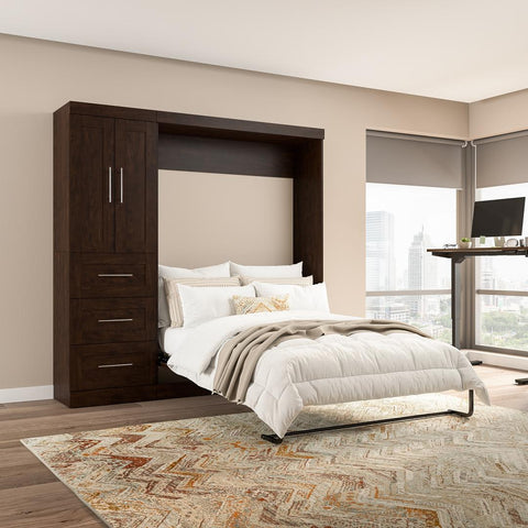 Lit escamotable double avec organisateur de garde-robe avec tiroirs (84L)