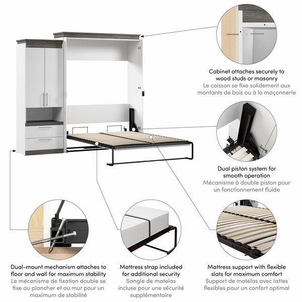Queen Murphy Bed with Storage Cabinet and Pull-Out Shelf (97W)