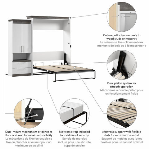 Queen Murphy Bed with Storage Cabinet and Pull-Out Shelf (97W)