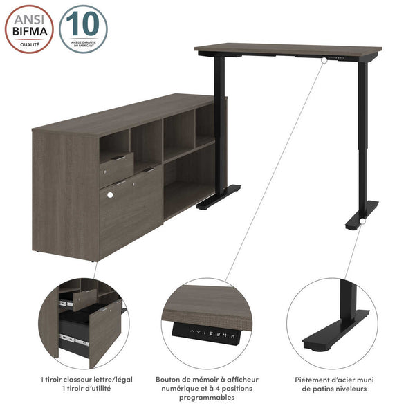 Bureau assis-debout en L 72L