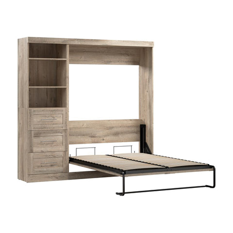 Lit escamotable double et étagère avec tiroirs (84L)