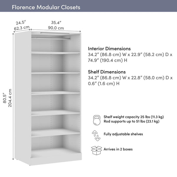 Modular Closet System with Shelves & LED Light, 36W x 25D