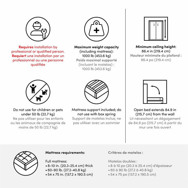 Lit escamotable double avec étagères (120L)