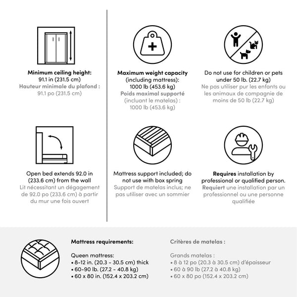 Grand lit escamotable avec 2 étagères (137L)