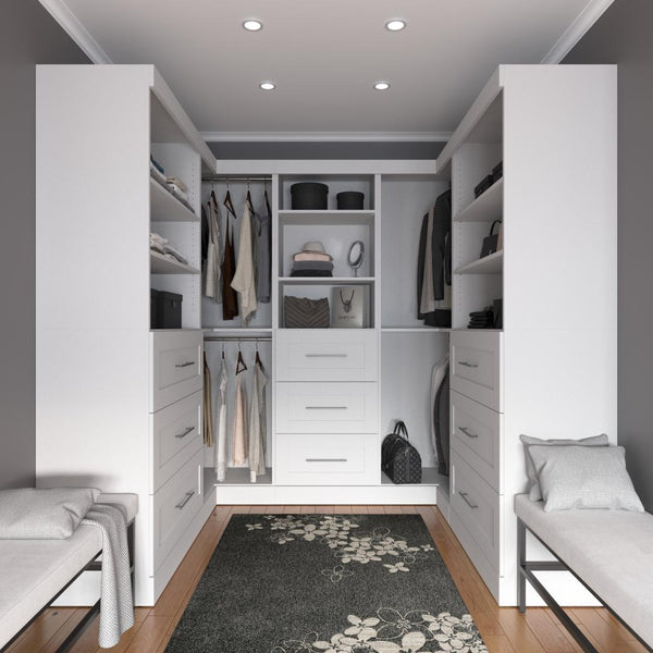 Contemporary U-Shaped Closet System with Shelves, Drawers & Clothing Rods, 161W x 33D