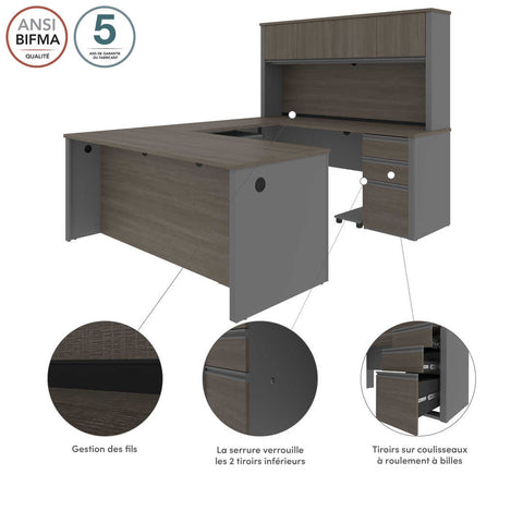 72W U-Shaped Executive Desk with 2 Pedestals and Hutch