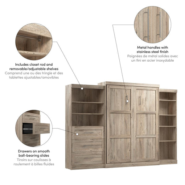 Queen Murphy Bed with Shelving and Drawers (126W)