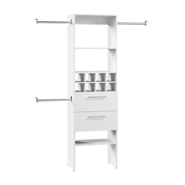 24W Closet Organizer with Clothing Rods, Drawers, and Cubbies