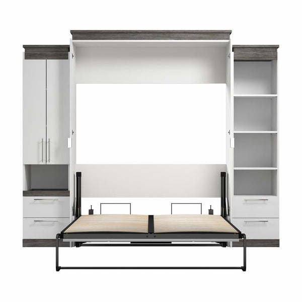 Grand lit escamotable avec armoire et grande étagère avec tiroirs (106L)