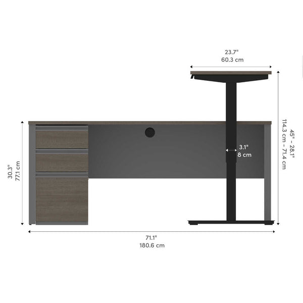 72W L-Shaped Standing Desk with Pedestal