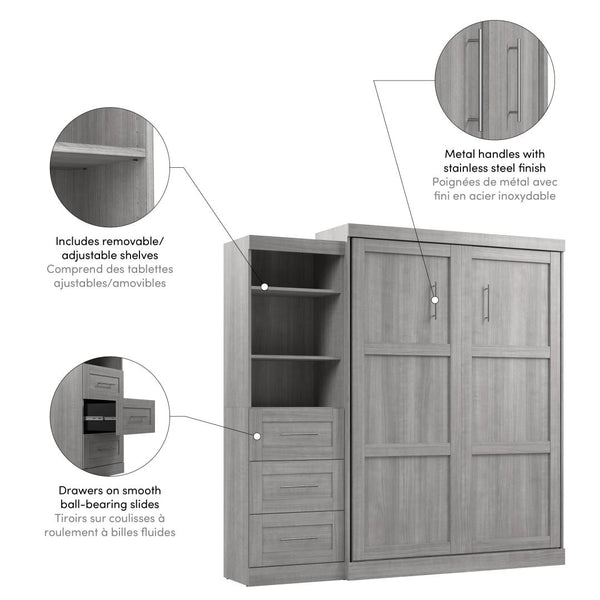 Queen Murphy Bed and Shelving Unit with Drawers (90W)