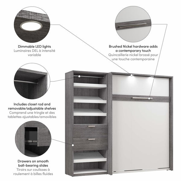 Lit escamotable double avec organisateur de garde-robe avec tiroirs (89L)