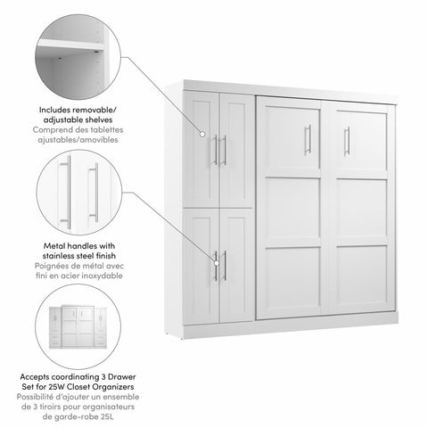 Lit escamotable double avec organisateur de garde-robe (84L)