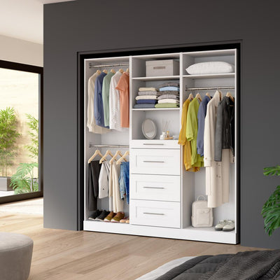 Modular Closet System with Shelves, Drawers & Clothing Rods, Shaker Style, 75W x 16D