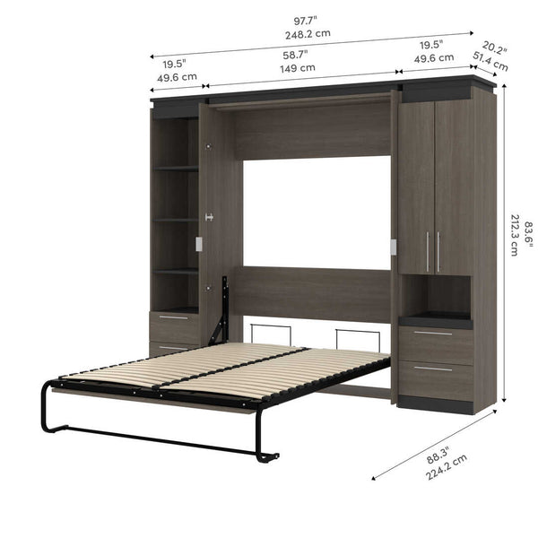 Full Murphy Bed and Narrow Storage Solutions with Drawers (99W)