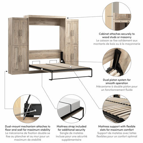 Grand lit escamotable avec armoires (115L)