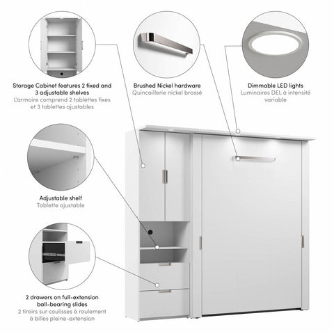 Lit escamotable double avec armoire (84L)