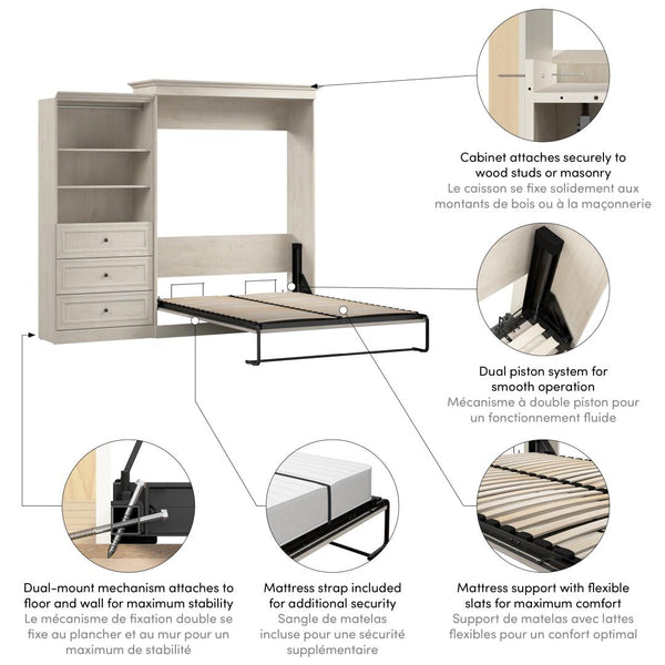 Grand lit escamotable et organisateur de garde-robe avec tiroirs (103L)