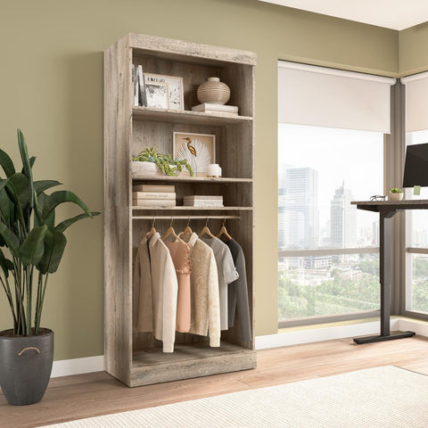 Contemporary Closet System with Shelves & Clothing Rods, 36W x 19D