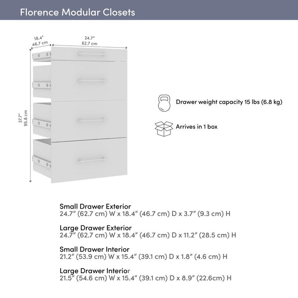 Modular Drawers (4) Set, Slab Style, 25W x 25D
