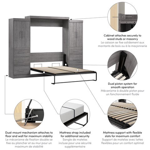 Queen Murphy Bed with 2 Wardrobes (115W)