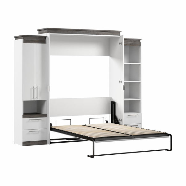 Grand lit escamotable avec armoire et grande étagère avec tiroirs (106L)