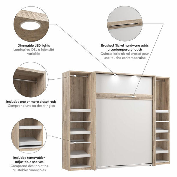 Full Murphy Bed with 2 Narrow Closet Organizers (99W)