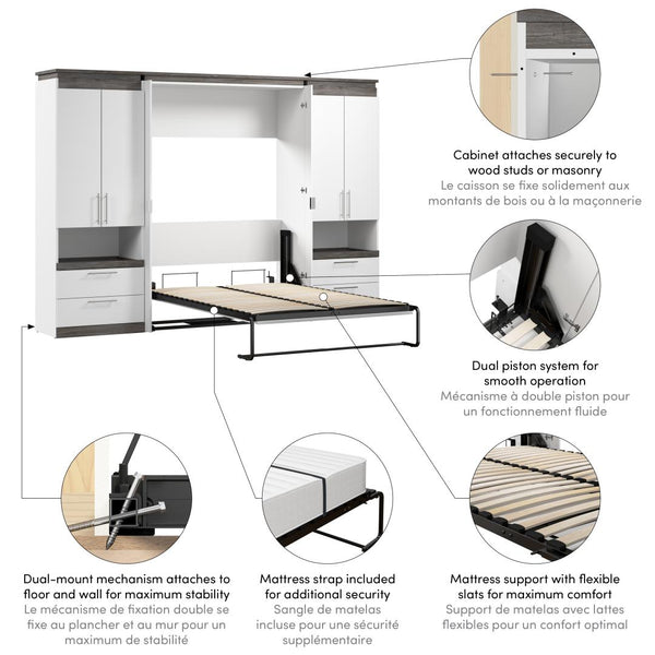 Full Murphy Bed with Storage Cabinets and Pull-Out Shelves (120W)