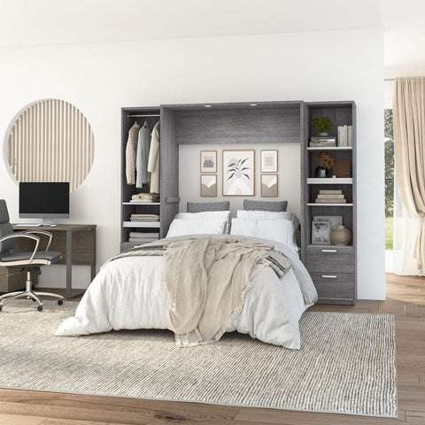 Full Murphy Bed and 2 Narrow Closet Organizers with Drawers (99W)
