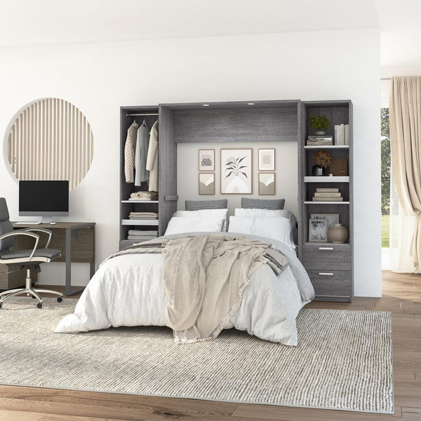 Lit escamotable double avec 2 organisateurs de garde-robe avec tiroirs (99L)