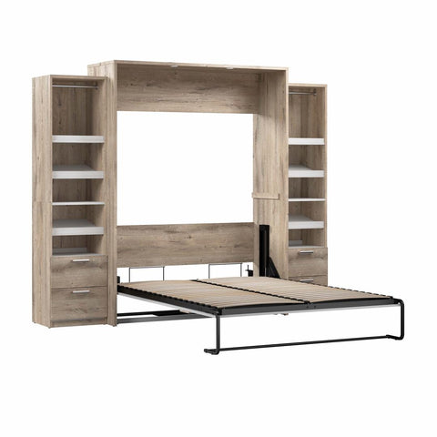 Queen Murphy Bed and 2 Narrow Closet Organizers with Drawers (105W)