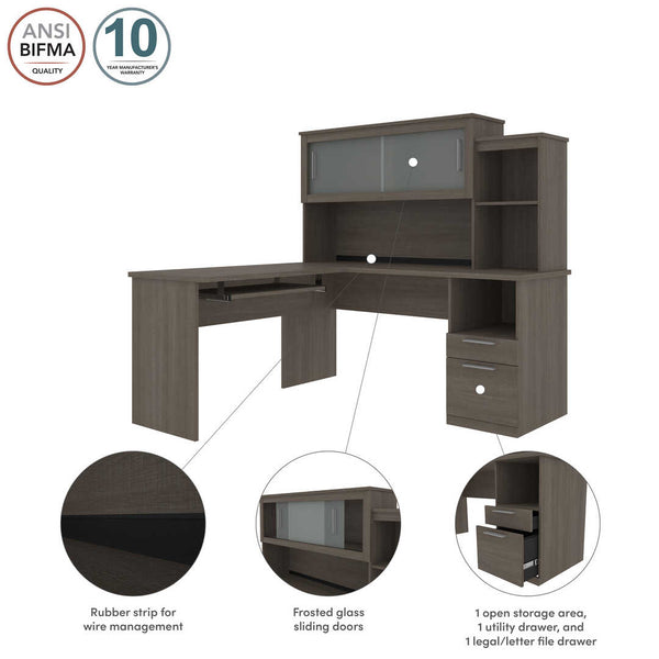 65W L-Shaped Desk with Hutch