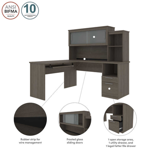 65W L-Shaped Desk with Hutch