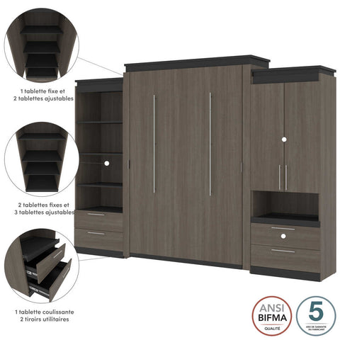 Grand lit escamotable (queen) et rangement multifonctionnel avec tiroirs (125L)