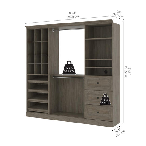 Système de rangement de garde-robe avec tiroirs 86L