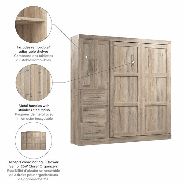 Lit escamotable double avec organisateur de garde-robe avec tiroirs (84L)