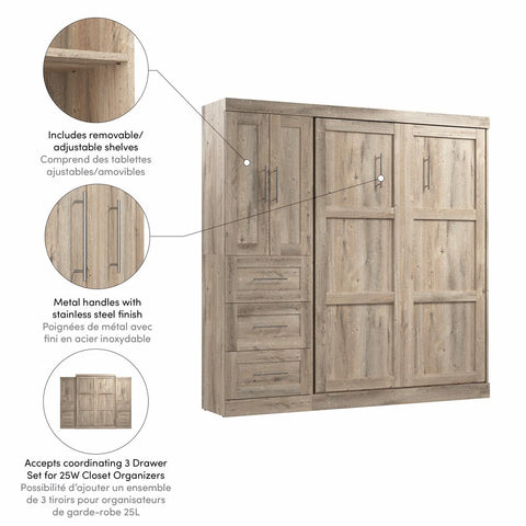 Lit escamotable double avec organisateur de garde-robe avec tiroirs (84L)