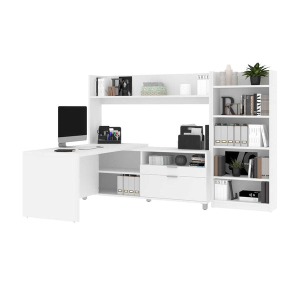 Bureau en L 72L avec huche et bibliothèque