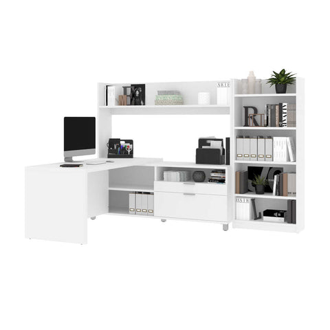 Bureau en L 72L avec huche et bibliothèque