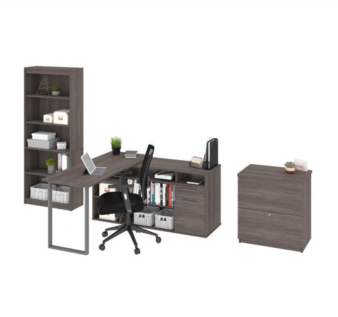 Bureau en L 60L avec classeur latéral et bibliothèque