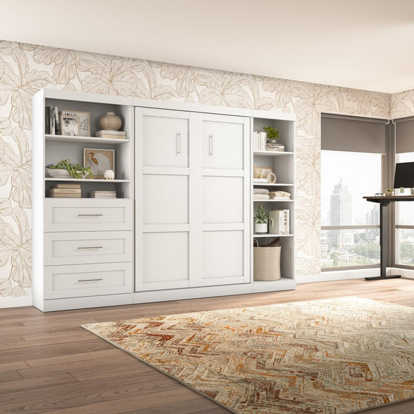 Lit escamotable double avec tablettes et tiroirs (120L)